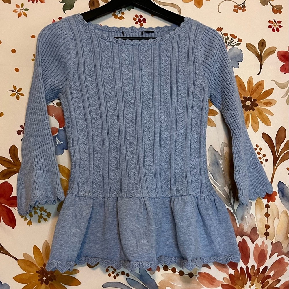 Girls 10 Preppy Heather Blue Purple Braided Knit Flare Sleeve Fairycore Sweater